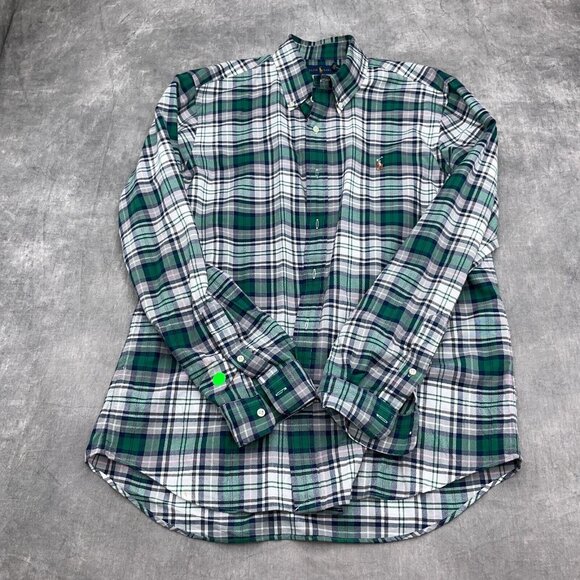 Ralph Lauren Shirt Men Large Green Pink Plaid Classic Fit OCBD Classic Preppy - Picture 2 of 12